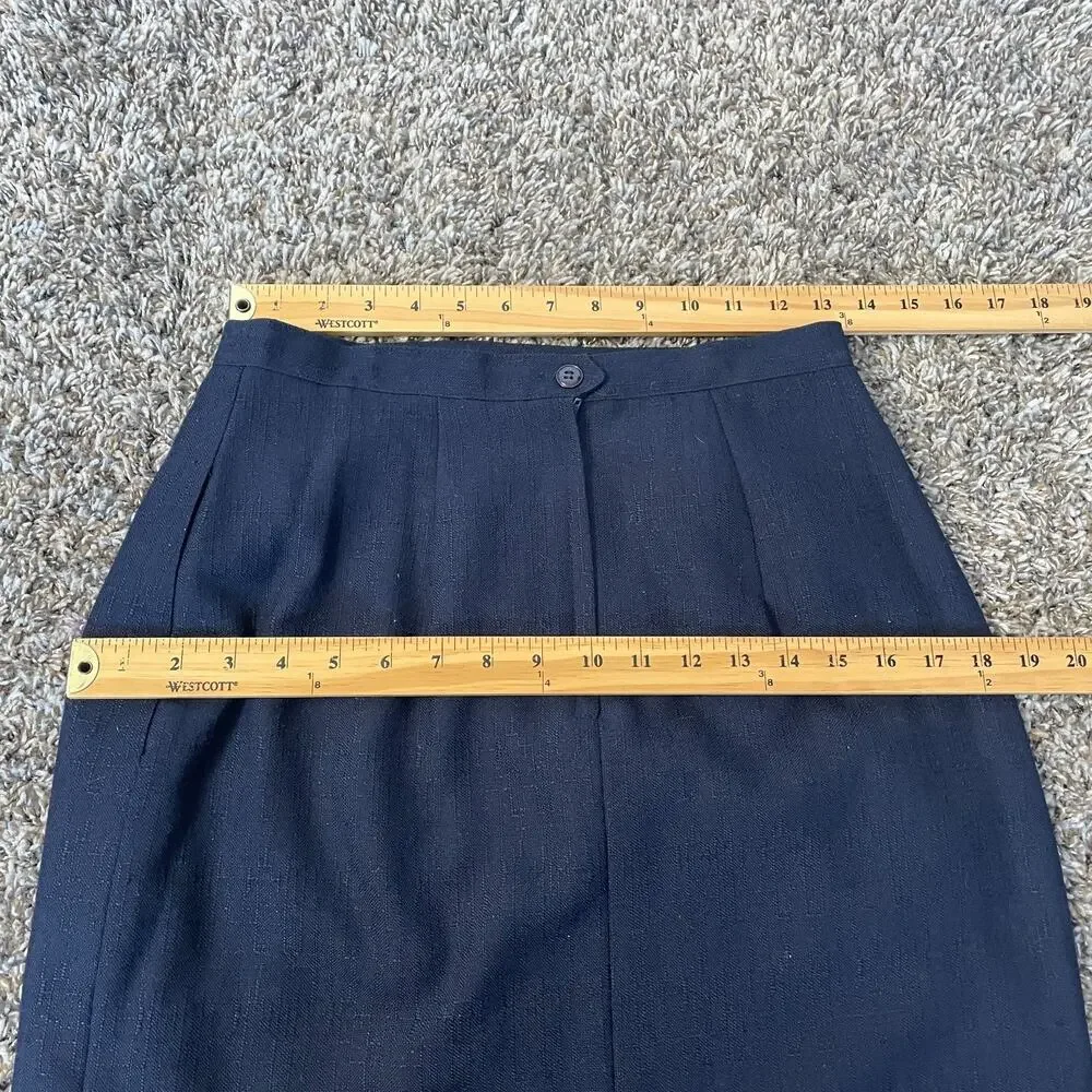 Vintage Midi Skirt Size 10 Navy Blue Minimal Secretary Retro High Rise 80s 90s